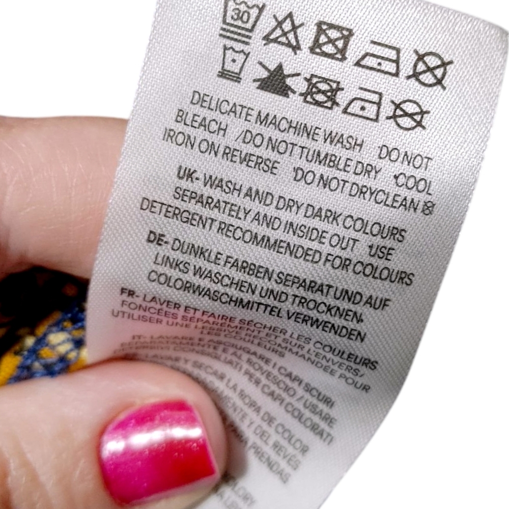 Boden Blue Mustard Yellow Paisley Belted Poof Sleeve Mini Dress Women's Size 4 - Picture 12 of 13